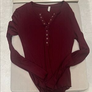 Free People Deep Red Long Sleeve Tee
